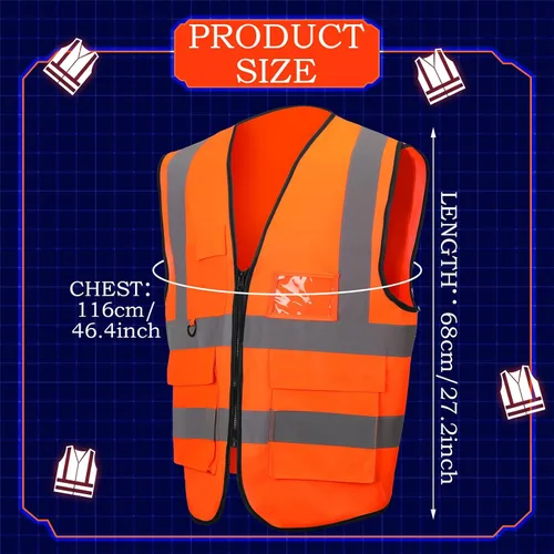 Miniatura 2 de Funtery Chaleco de caza naranja de alta visibilidad, chaleco de caza con cremallera y bolsillo, ropa de construcción con rayas reflectantes