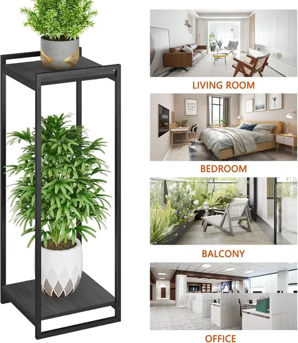 Miniatura 6 de Soporte para plantas de 2 niveles para interiores, estante moderno de 34 pulgadas de alto, organizador de macetas de esquina para sala de estar