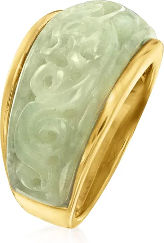 Miniatura 3 de Ross-Simons Anillo de jade tallado en oro de 18 quilates sobre plata esterlina