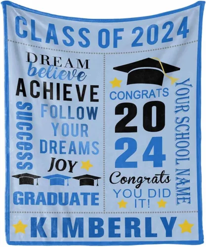 Manta personalizada con nombre de graduados y escuela para un regalo único, manta personalizada de graduación de clase de 2024, manta suave, 30 x 40