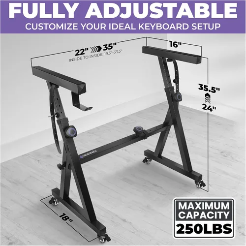 Miniatura 2 de Liquid Stands - Soporte para teclado con ruedas – Estilo Z ajustable y portátil, profesional, soporte resistente para piano digital en negro – Para