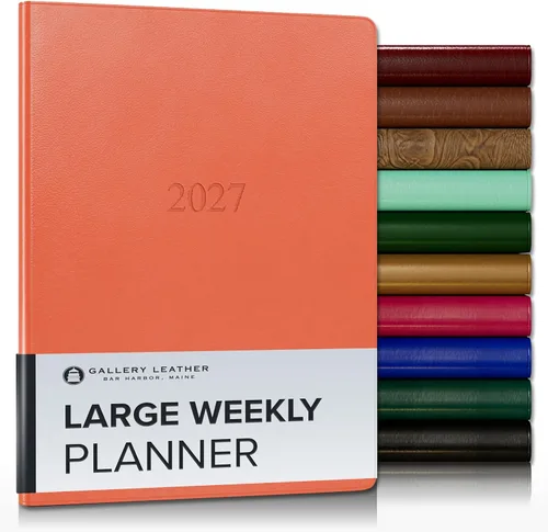 Miniatura 154 de Gallery Leather Agenda semanal y mensual grande 2025-2026, agenda y cuaderno con elegantes bordes de página dorados dorados, 12 meses, cactus Cactus