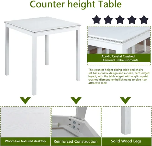 Miniatura 5 de Juego de mesa de comedor de madera de 5 piezas, juego de mesa de cocina con una mesa rectangular y 4 sillas tapizadas
