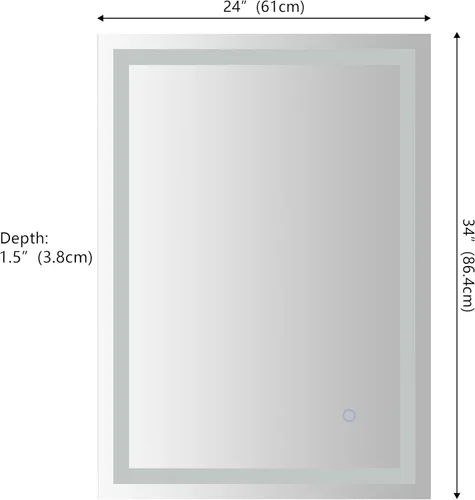 Miniatura 6 de JONATHAN Y Remy MIR102A-2434 - Espejo de tocador de baño rectangular sin marco, antiniebla, luz frontal, LED, regulable al tacto, con 3 temperaturas