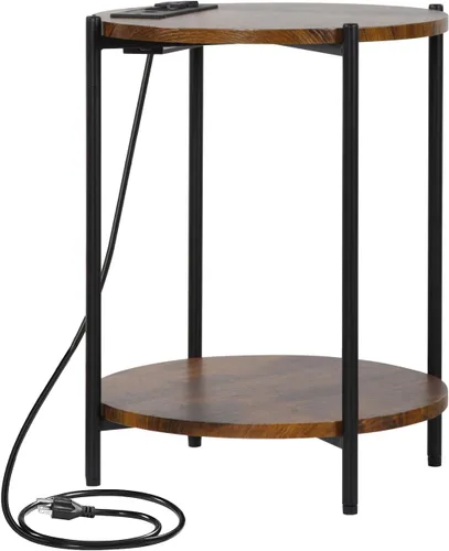 Miniatura 4 de Gawicpy - Mesa auxiliar de 2 niveles redonda, mesa de café plegable, mesa de sofá simplificada, mesa de acento para interiores y exteriores