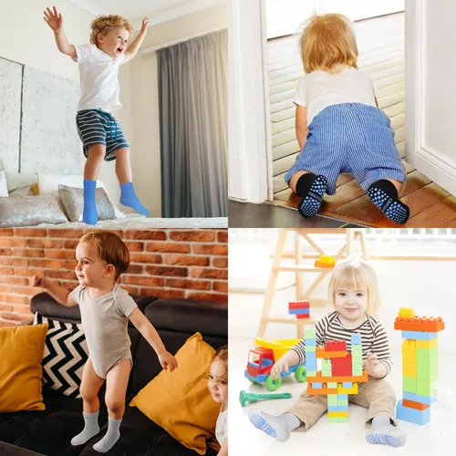 Miniatura 2 de Calcetines para niños pequeños, 15 pares de calcetines antideslizantes para niños pequeños y niñas, calcetines de media para 1-10 años