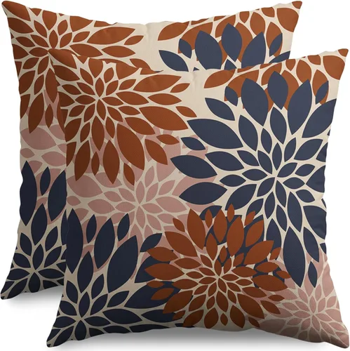Miniatura 104 de Fundas de Almohada Azul Aguamarina 16X16 Pulgadas Juego de 2, Flores de Dalia Primavera Verano Floral Crema Fundas de Almohada Decorativas