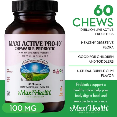 Miniatura 4 de Maxi Health Active Pro-10 Kids Probiotic Chewables - 15 cepas para la salud digestiva e inmunológica - Mezcla de 10 mil millones de probióticos