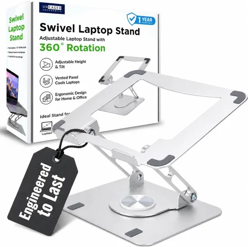 Miniatura 14 de Uncaged Ergonomics Soporte giratorio para computadora portátil, soporte ajustable para iPad para escritorio con rotación de 360°, soporte portátil