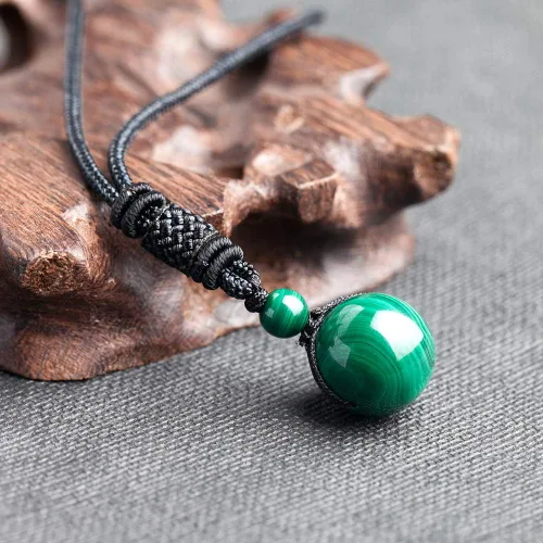 Miniatura 18 de iSTONE Collar unisex con dije de cuentas redondas auténticas, cadena de cuerda negra de 24 pulgadas para hombres y mujeres