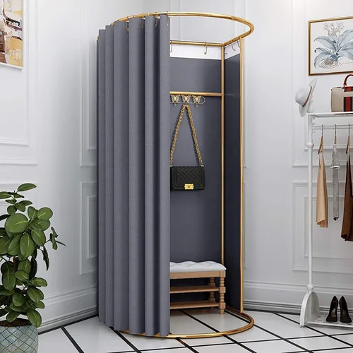 HM&DX Vestidor portátil con cortina y gancho, vestuario para tienda de ropa, boutiques, oficina, espacio de privacidad temporal, fácil de montar,