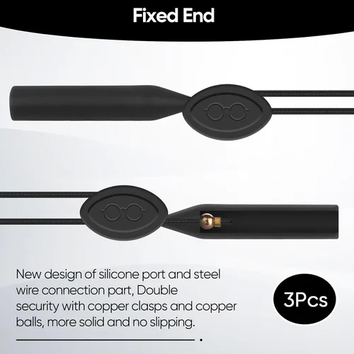Miniatura 4 de Correa ajustable para anteojos sin cola, correa antideslizante para lentes de sol, con cable de alambre de acero, correas para gafas (3 piezas)
