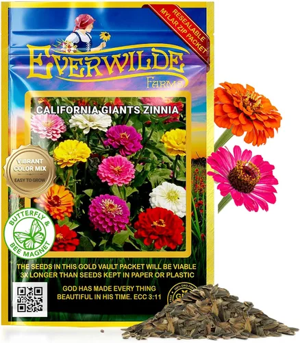Everwilde Farms - Mezcla de semillas de flores silvestres de Zinnia de los Gigantes de California de 1 onza - Gold Vault