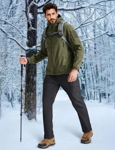 Miniatura 20 de MAGCOMSEN - Pantalones de invierno para hombre, impermeables, con forro polar pantalones tácticos softshell, para snowboard, esquí, con bolsillos