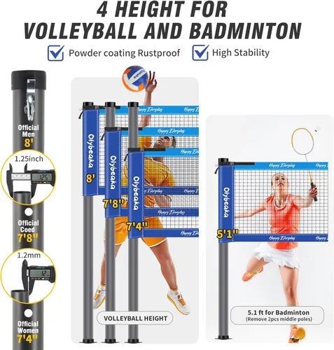 Miniatura 3 de Conjunto combinado de bádminton de voleibol al aire libre con red, diseño antiflacidez, 4 raquetas de bádminton, 3 pajaritos y voleibol de Bloque