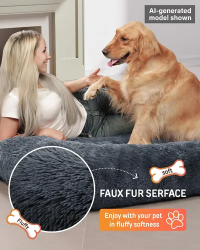 Miniatura 3 de YEFU Cama humana para perros adultos, camas grandes extra de 79 x 45 x 12 pulgadas, cama para perros de tamaño humano, funda de piel sintética Gris