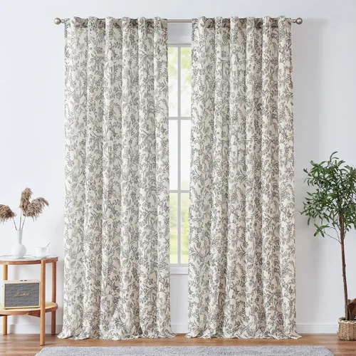 Miniatura 17 de JINCHAN Cortinas florales de lino para sala de estar, cortinas negras de estilo granja francesa de campo, cortinas de 63 pulgadas de largo, cortinas