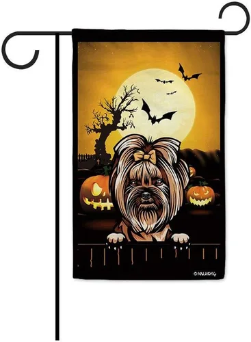 Miniatura 22 de Bandera de jardín de calabaza de Feliz Halloween Jack O'Lantern con perro Rhodesian Ridgeback Halloween Bat Boo Bandera decorativa para patio al