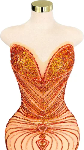 Miniatura 4 de Parches de cristal con cuentas grandes hechos a mano con diseños de apliques de diamantes de imitación para vestido formal de baile (L10-naranja)