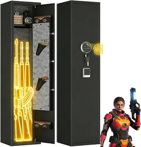 Miniatura 10 de [No requiere montaje] Caja fuerte para armas 10-12 para rifles y pistolas caseras, casillero de armas, huella dactilar biométrica y teclado digital