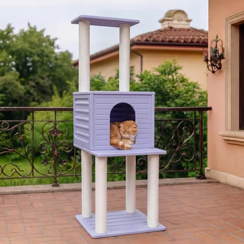 Torre de árbol para gatos de 61.5 pulgadas para interiores y exteriores, casa para gatos al aire libre, condominio grande resistente a la intemperie