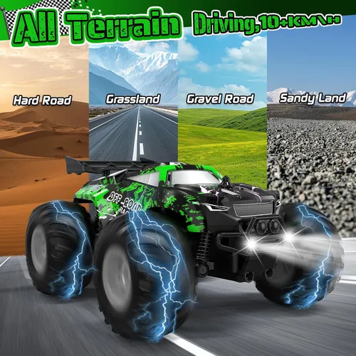 Miniatura 4 de Coche de Control Remoto, Coche de Control Remoto Todo Terreno para Niños, Camión RC Recargable con LED, 1:20, 10KM/H, 2 Motores, 2.4GHZ, Velocidad