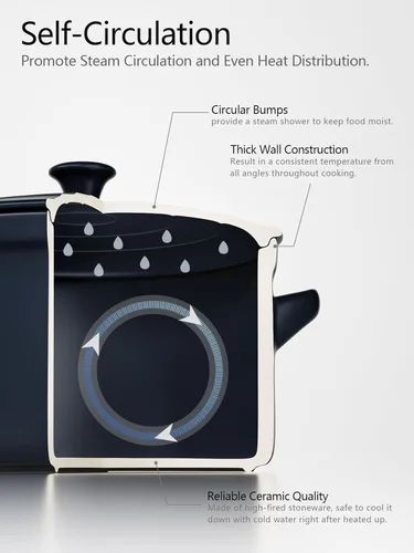Miniatura 7 de LE TAUCI Horno Holandés de Cerámica de 3 Cuartos - Liviano, No Tóxico, No Necesita Curado - Apto para Horno, Microondas y Lavavajillas, Olla Azul