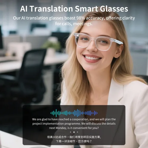 Miniatura 4 de Lentes inteligentes AI para hombres y mujeres, impulsados por IA por traducción, reducción de ruido, micrófono y altavoces de audio de oído abierto