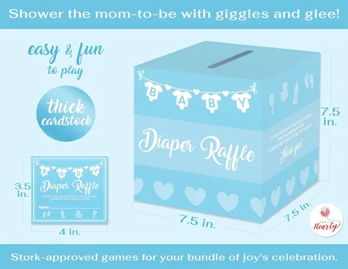 Miniatura 3 de Party Hearty - Boletos y caja para rifas de pañales, juego de baby shower, color azul 50 boletos de rifa, caja de tarjetas de boletos para rifas