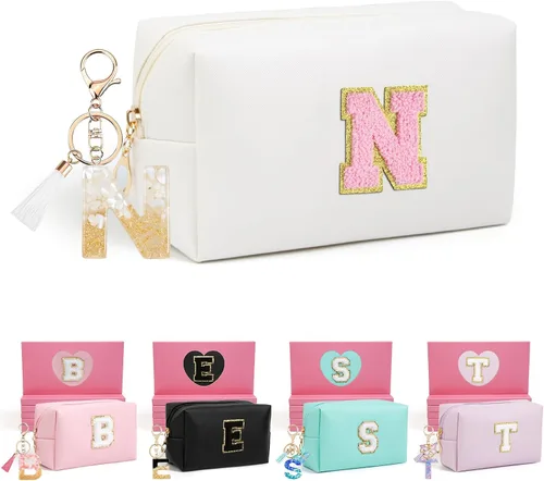 Miniatura 90 de AIBFRID 2 piezas de bolsas de maquillaje iniciales para mujeres, regalos de cumpleaños para niñas de 4 5 6 7 8 9 10 11 12 años, bolsas de cosméticos
