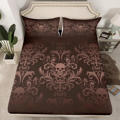 Miniatura 28 de Sábanas de cama góticas de damasco para adultos, sábana bajera ajustable victoriana antigua, sábanas góticas florales vintage, juego de ropa de cama