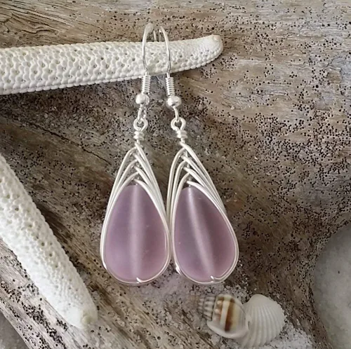 Miniatura 13 de Yinahawaii Handmade Sea Glass Earrings, Hawaiian Jewelry, Wire Braided Earrings Teardrop Earrings, Beach Jewelry Sea Glass Jewelry For Women Cobalt