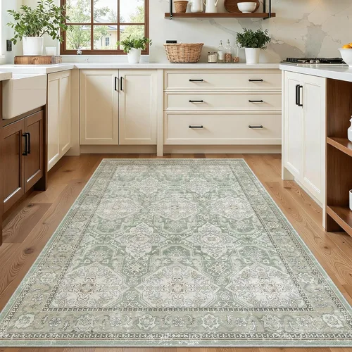 Miniatura 31 de Alfombra de pasillo Soalmost 2'6" x 10' lavable, alfombra antideslizante para cocina, baño, lavandería, alfombras vintage ultra delgadas para Beige