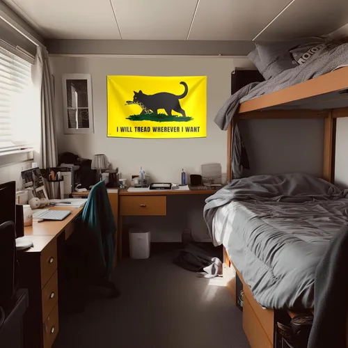 Miniatura 5 de Banderas divertidas de gato con texto en inglés "I Will Tread Wherever I Want Meme Cool Flags Banner de 3 x 5 pies para habitación de chicos