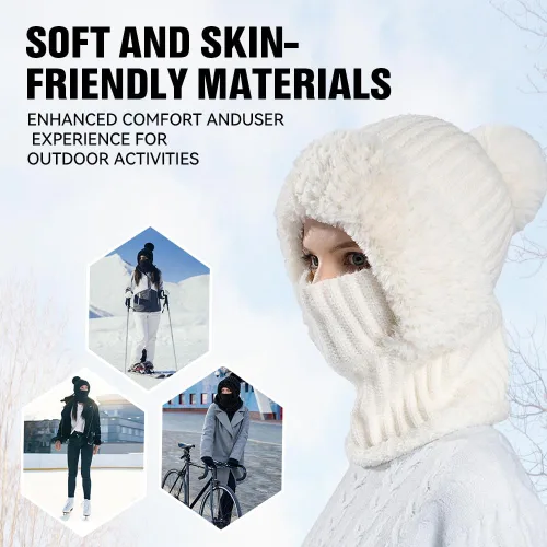 Miniatura 6 de Gorro 3 en 1 para mujer, pasamontañas de invierno con máscara facial, gorro de punto con forro polar con pompones, máscara de esquí resistente al