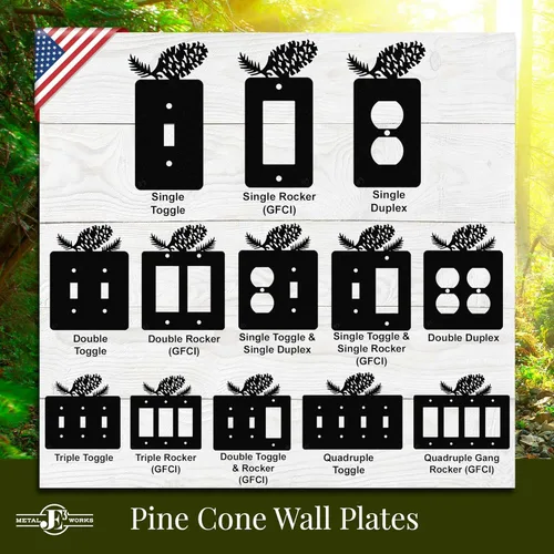 Miniatura 5 de Placa de pared para interruptor de luz de palanca doble de cono de pino (palanca doble, negro) - Fabricado en Estados Unidos