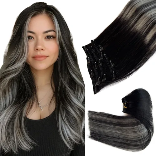 Miniatura 13 de Extensiones de cabello humano real, balayage, color castaño ceniza a rubio miel, extensiones de cabello humano con reflejos, 14 pulgadas, 2.82 oz