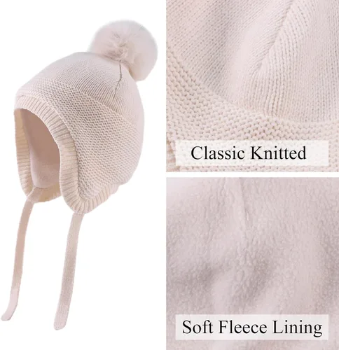 Miniatura 3 de JANGANNSA Básico invierno bebé niños Beanie guantes de punto niñas sombrero con pompón orejeras forro polar cálido niños sombreros mitones