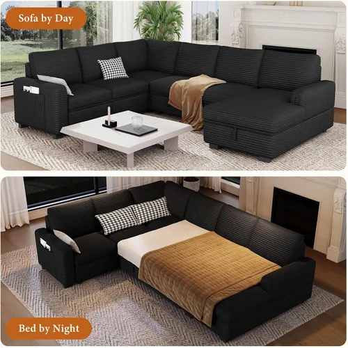 Miniatura 4 de Vesgantti Sofá Seccional Modular de 113.6" con Sofá Cama Extraíble, Sofá Cama en Forma de U de 7 Plazas con Chaise de Almacenamiento, Sofá Seccional