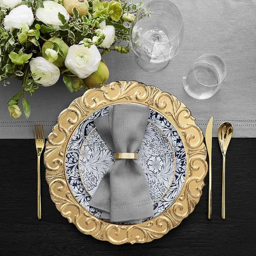 Miniatura 3 de Spsyrine Platos Base Dorados, Juego de 6 Platos Base para Platos de Cena, Platos Base de Mesa de 13 Pulgadas para Bodas al Por Mayor, Decoración