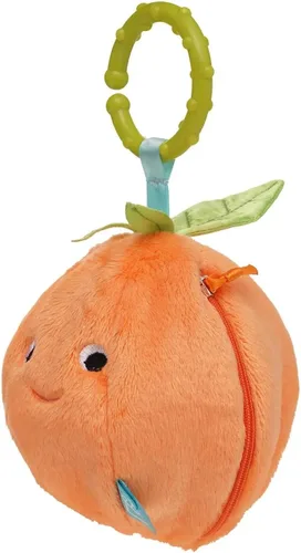 Manhattan Toy Mini-Apple Farm - Juguete de viaje para bebé naranja con sonajero, chirriante, tela arrugada y accesorio de clip para mordedor