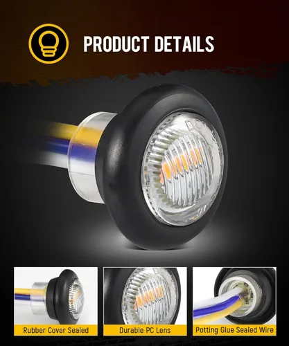 Miniatura 6 de Partsam 10 unidades de luz LED redonda de doble color de 3/4 pulgadas, color ámbar a blanco, luz lateral auxiliar de luz lateral, aprobadas por DOT