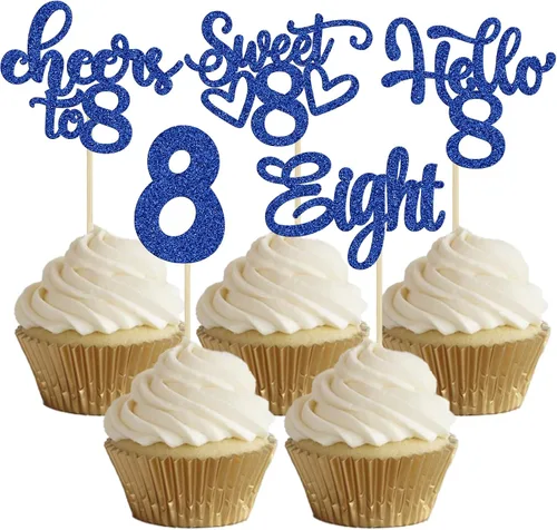 Miniatura 20 de 30 piezas Adornos para pastel de cumpleaños de 6 años, seis brillos, hola 6, púas para cupcakes, felicitaciones a los 6 años, decoraciones