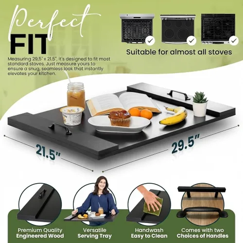 Miniatura 2 de Cubierta para estufa de tabla de fideos con asas, cubierta superior de estufa eléctrica y de gas de madera rústica, decoración de cocina de granja
