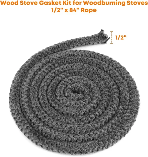 Miniatura 3 de Stanbroil Junta para estufa de leña, sello de cuerda de fibra de vidrio impregnada de grafito de 1/2" x 84" y kit de junta de cemento de alta