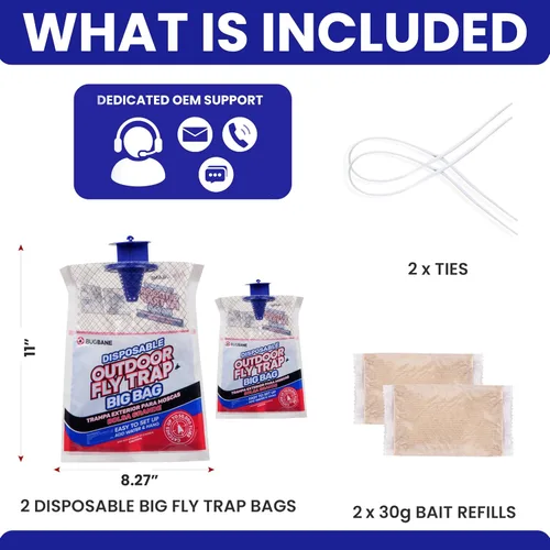 Miniatura 8 de Trampas para moscas para exteriores para patio. 2 bolsas grandes no tóxicas para moscas precebadas desechables al aire libre. Grandes atrapadores