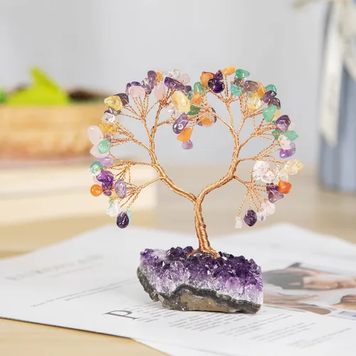 Miniatura 2 de Árbol de la vida de cristal de corazón con base de cristal de amatista natural, decoración espiritual de habitación para Reiki Feng Shui, buena