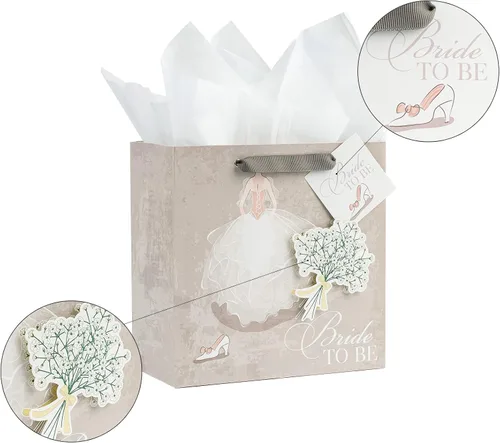 Miniatura 2 de MAYPLUSS Bolsa de regalo de boda mediana de 10 pulgadas con tarjeta de felicitación y papel de seda para aniversario, despedida de soltera, novia