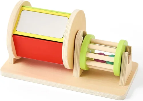 IEATFO Juguetes Montessori 2 en 1 para bebés, combo de tambor giratorio de madera y sonajero rodante para 3, 6, 12 meses, juguetes de desarrollo