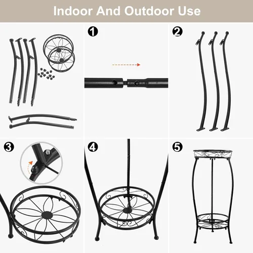 Miniatura 7 de Soporte para plantas para interiores y exteriores de 27.1 pulgadas, soporte de metal alto de 2 niveles para plantas, estante de esquina resistente a